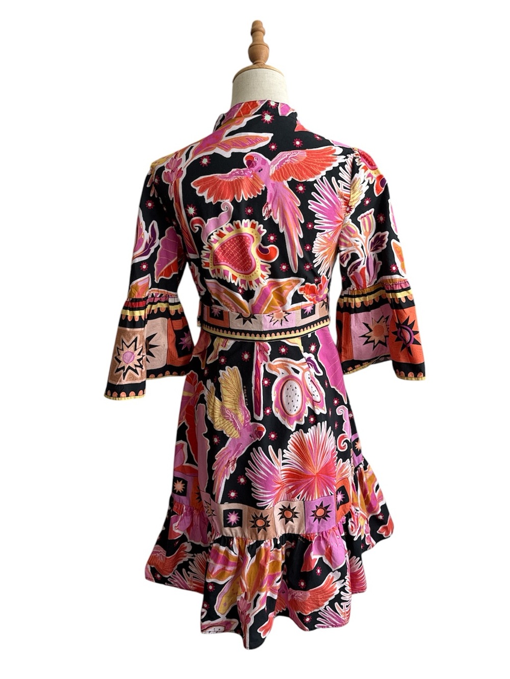 Farm Rio Black Enchanted Nature Floral Mini Belted Dress Resort Size Small - Picture 5 of 11